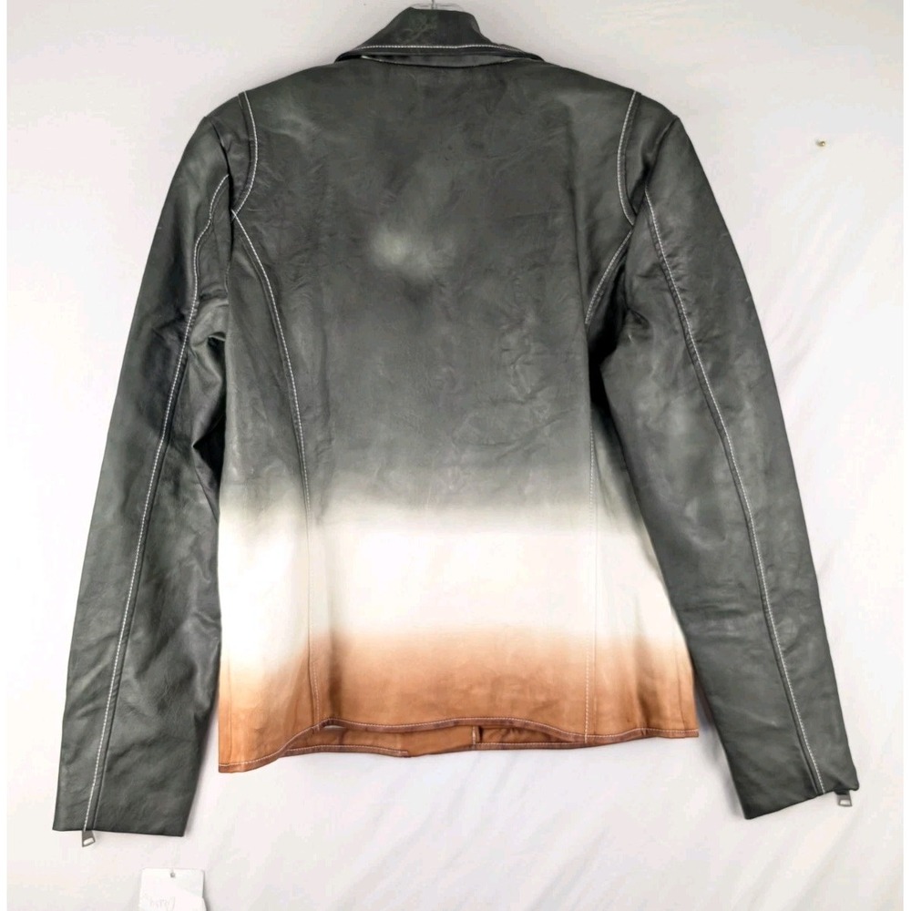 Mod X Faux Leather Gradient Moto Jacket Womens Small Green/Orange/White NWT - Picture 2 of 8
